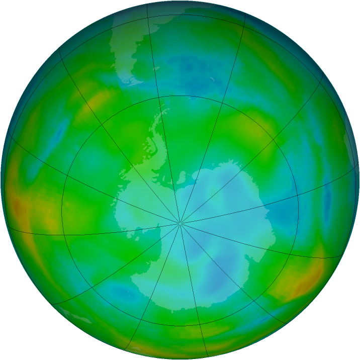 Antarctic ozone map for 05 July 1991